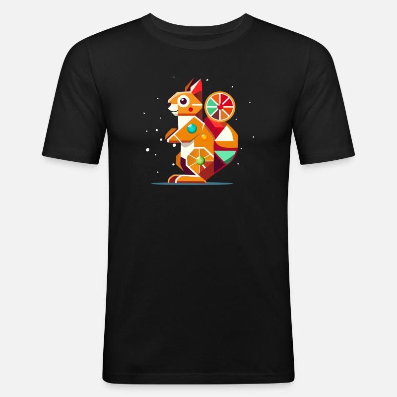 Geometrisches Eichhörnchen-farbenfroher Hingucker - Männer Slim Fit T-Shirt - Schwarz