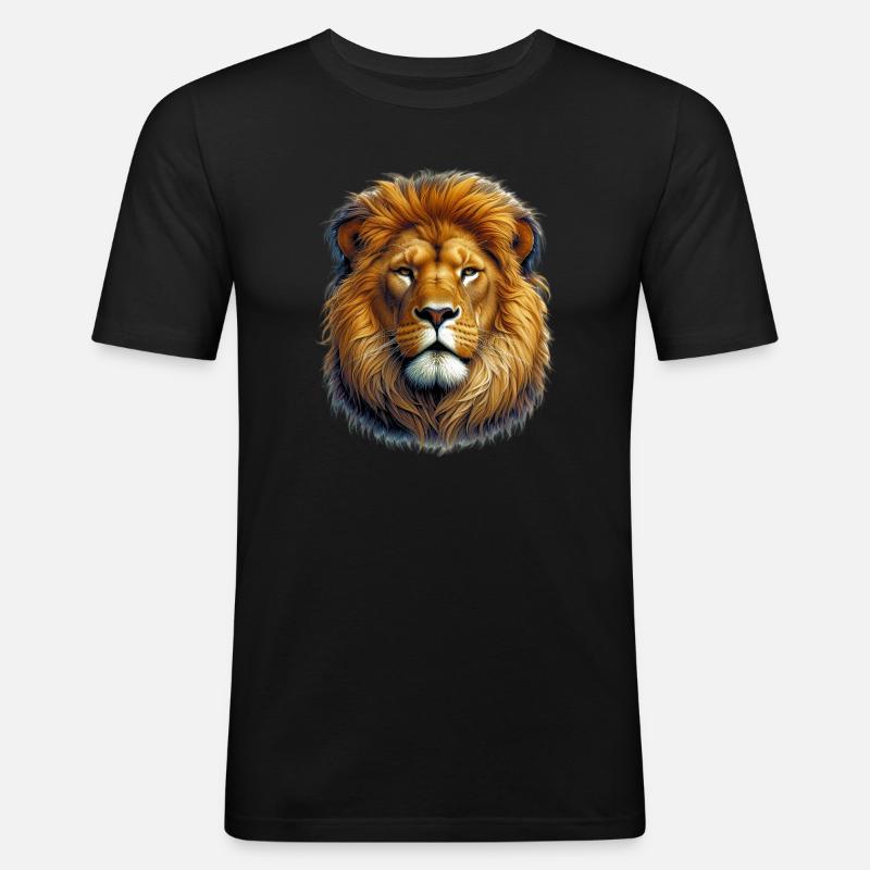 Löwe - Männer Slim Fit T-Shirt - Schwarz