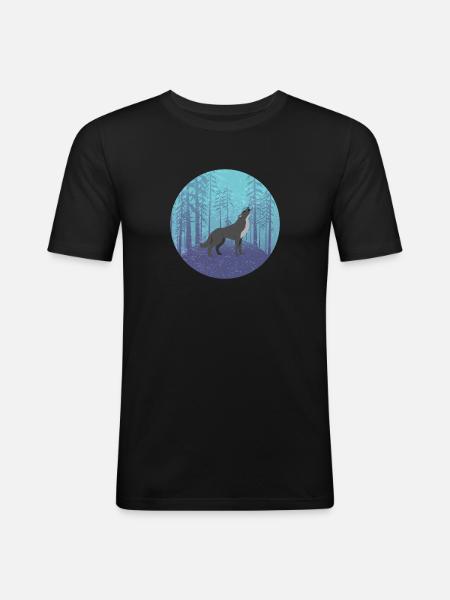 Wolf im Mondwald - Männer Slim Fit T-Shirt - Schwarz
