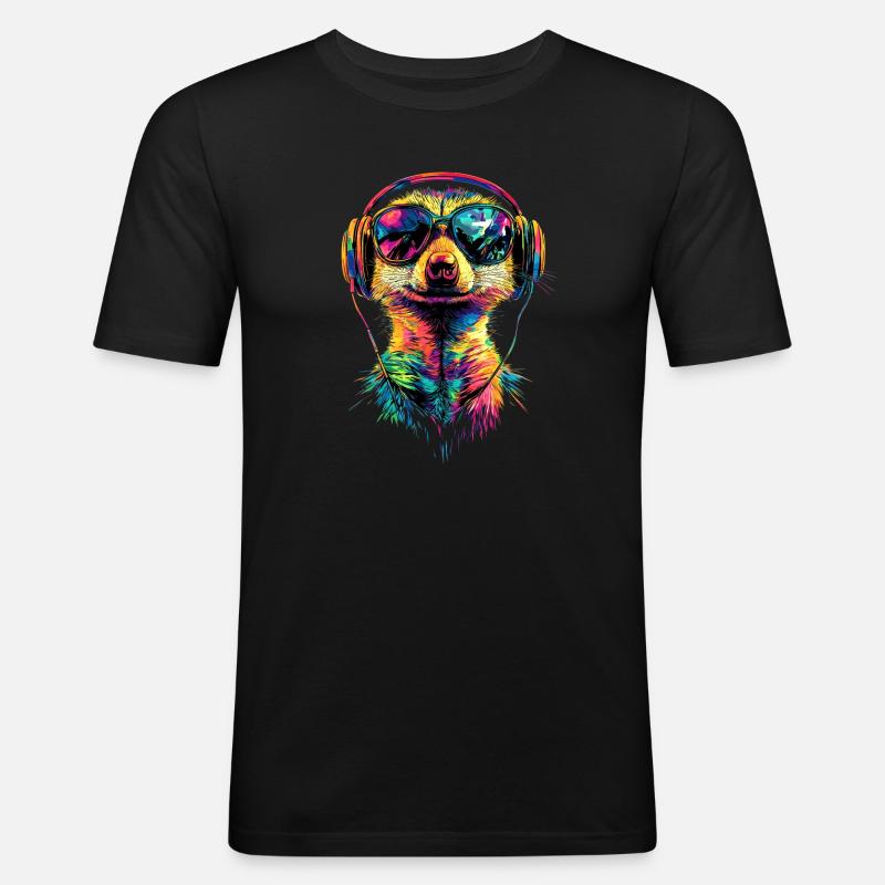 Erdmännchen Sonnenbrille Bunt Süßes Erdmännchen - Männer Slim Fit T-Shirt - Schwarz