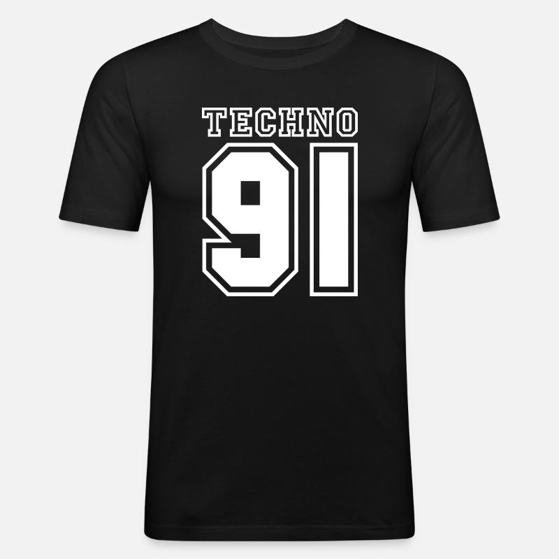 TECHNO 91 - Männer Slim Fit T-Shirt - Schwarz