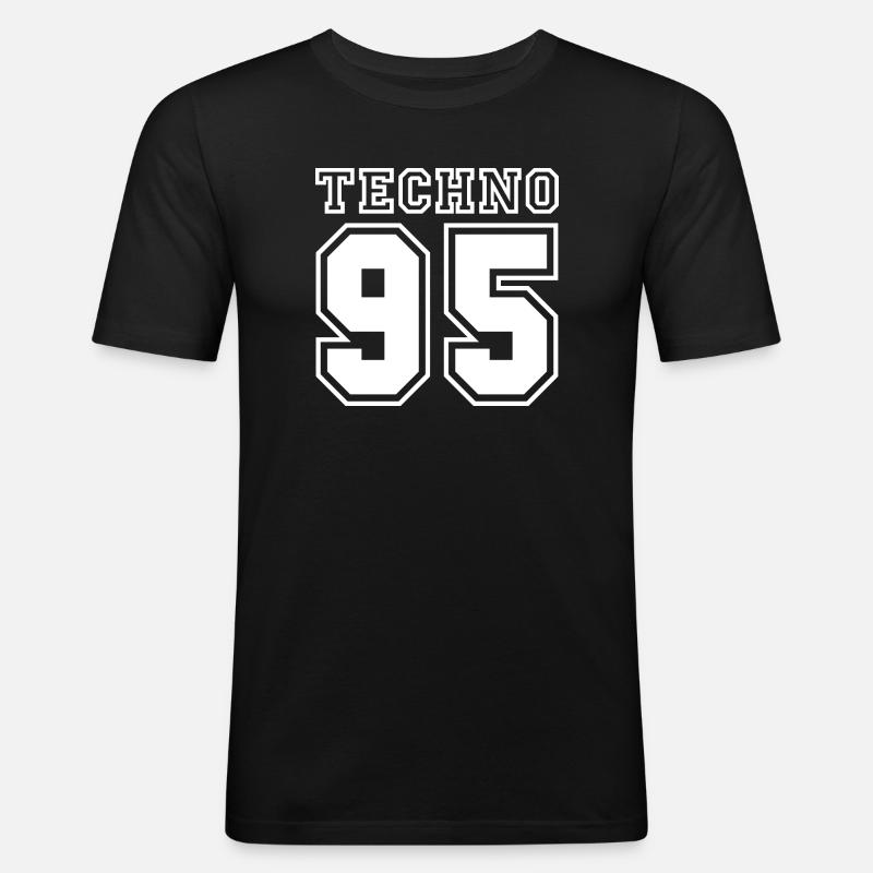 TECHNO 95 - Männer Slim Fit T-Shirt - Schwarz