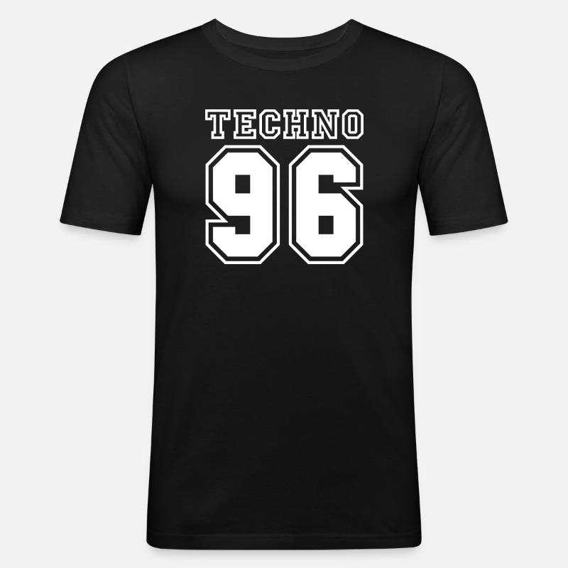 TECHNO 96 - Männer Slim Fit T-Shirt - Schwarz