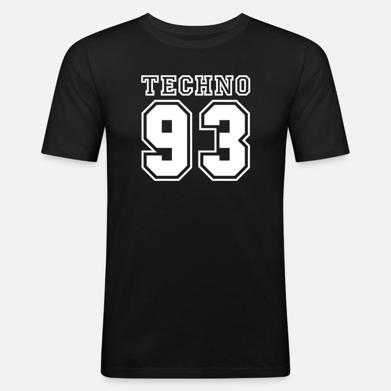 TECHNO 93 - Männer Slim Fit T-Shirt - Schwarz