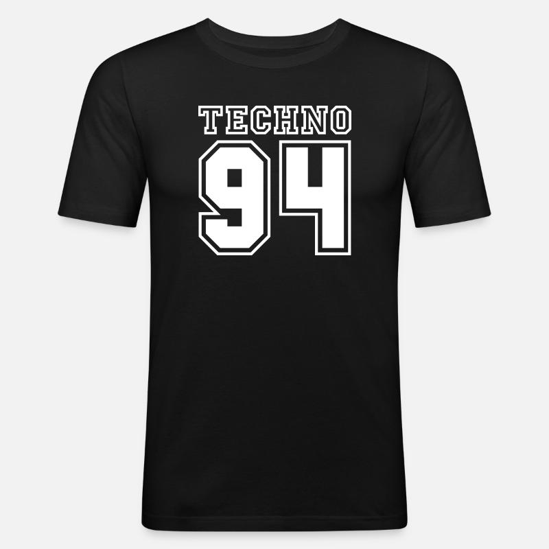 TECHNO 94 - Männer Slim Fit T-Shirt - Schwarz