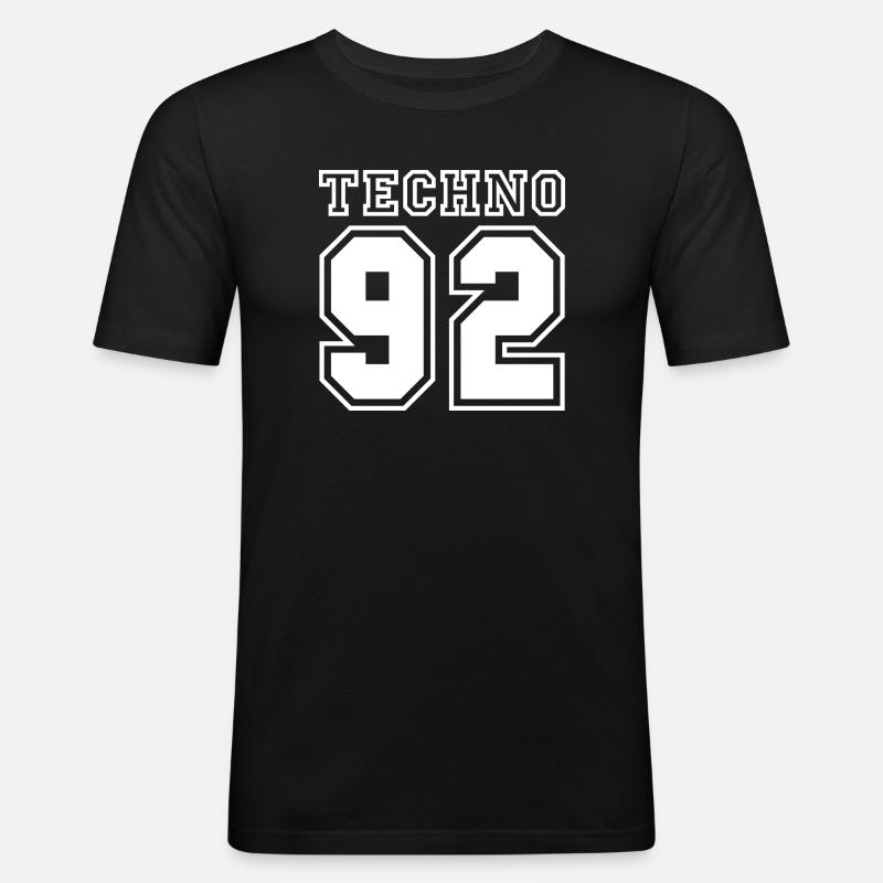 TECHNO 92 - Männer Slim Fit T-Shirt - Schwarz