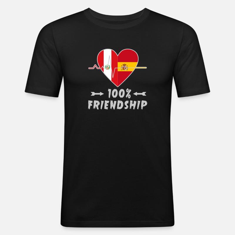 Peru und Spanien 100% Freundschaft - Männer Slim Fit T-Shirt - Schwarz