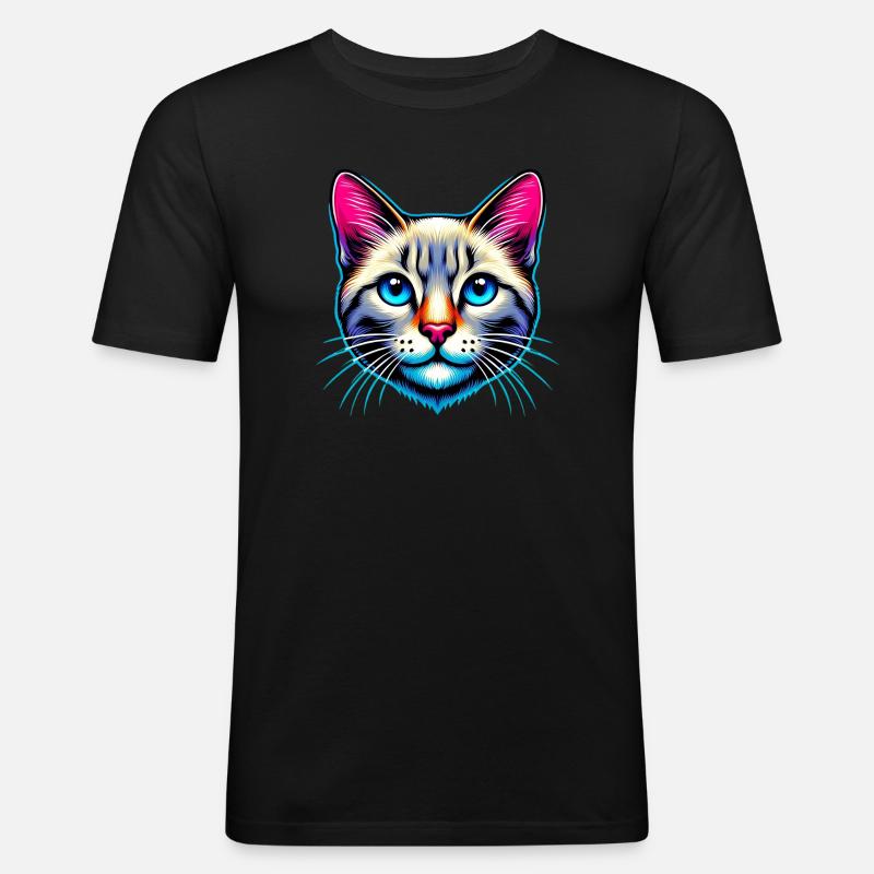 Katze - Männer Slim Fit T-Shirt - Schwarz