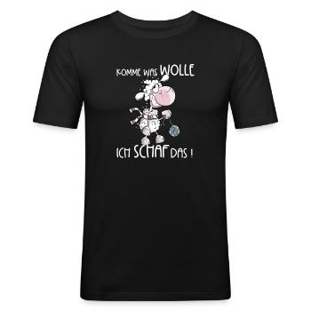Kom nu, hvad vil jeg, får, fårene - Herre Slim Fit T-Shirt - sort - Foran - Nik (191cm)