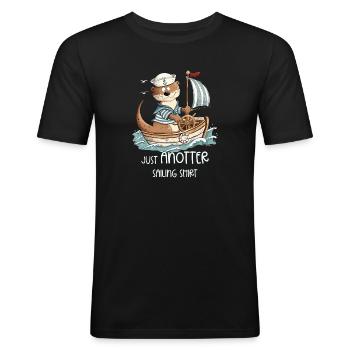 Just Anotter Sailing Shirt Otter Boot Segeln - Männer Slim Fit T-Shirt - Schwarz - Vorne - Nik (191cm)
