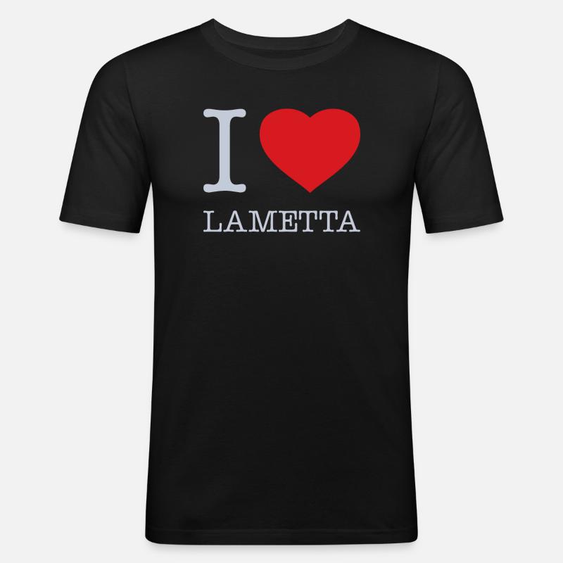 I LOVE LAMETTA - Männer Slim Fit T-Shirt - Schwarz