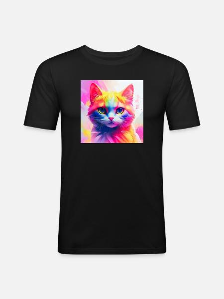 Vibrant Rainbow Cat Artwork - Men's Slim Fit T-Shirt - black