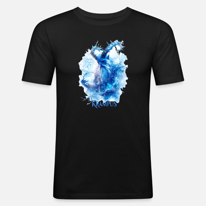 Krampus in einer Eislandschaft - Männer Slim Fit T-Shirt - Schwarz