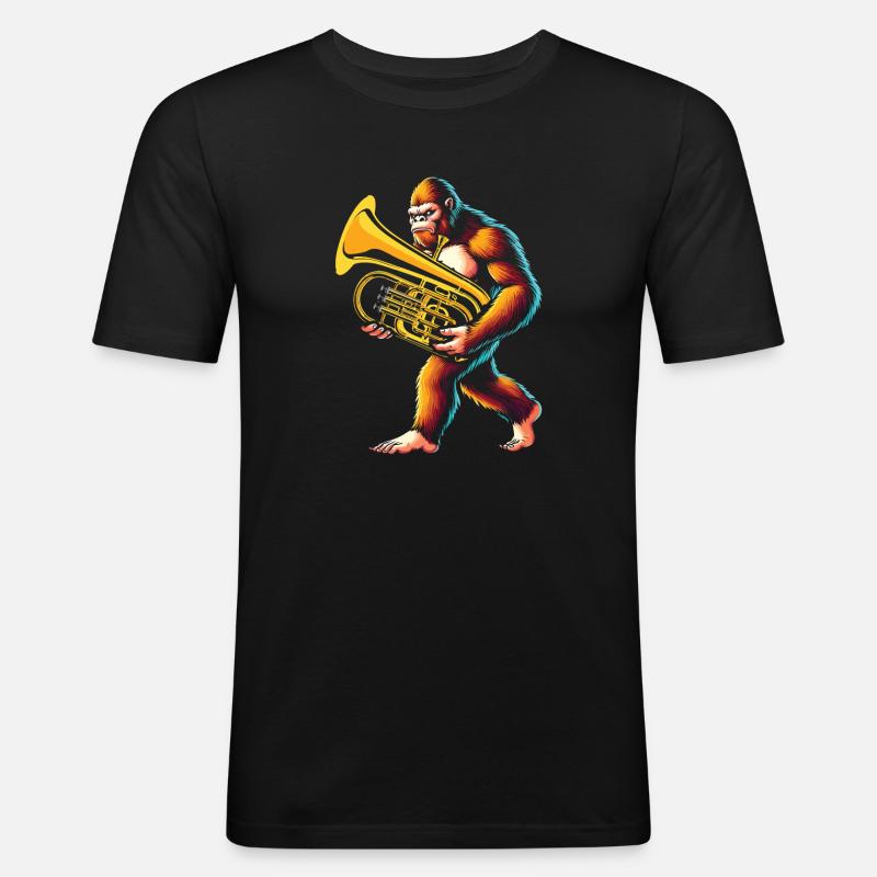 Yeti Gorilla mit Euphonium - Männer Slim Fit T-Shirt - Schwarz