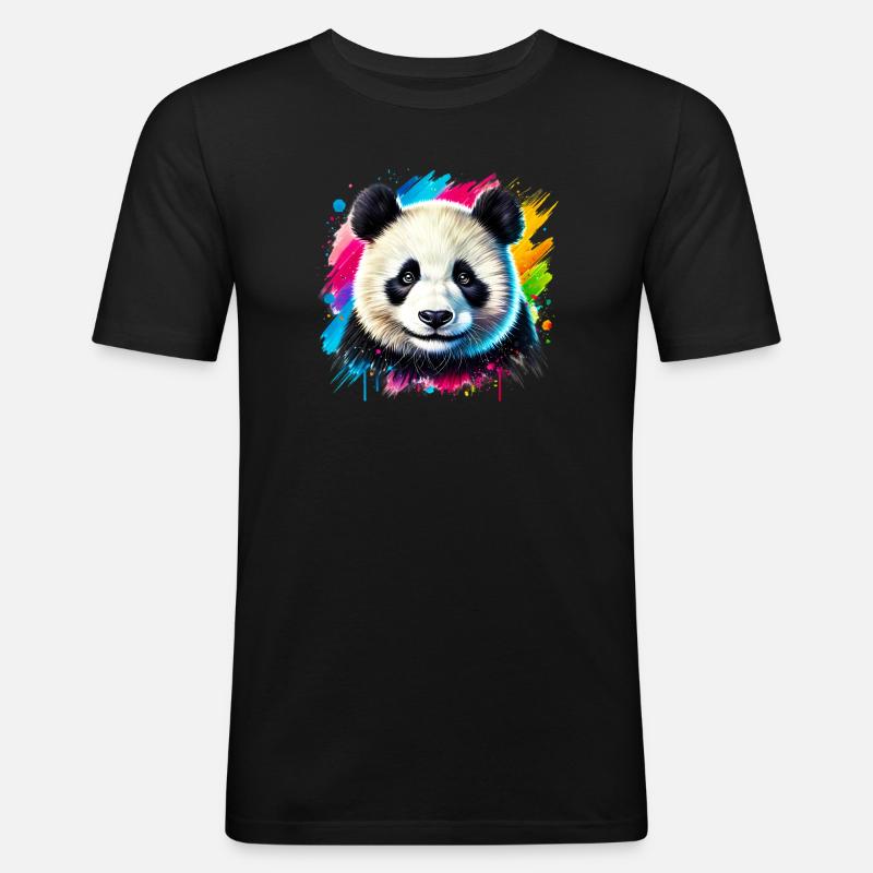 Panda - Männer Slim Fit T-Shirt - Schwarz