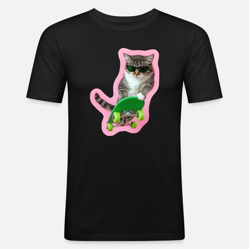 Cool Cat: Board-Style pur - Männer Slim Fit T-Shirt - Schwarz