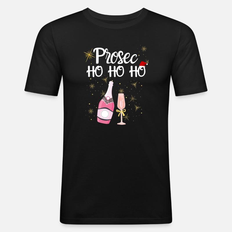 Weihnachten Prosecco - Männer Slim Fit T-Shirt - Schwarz