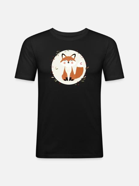 Smiling Fox – Playful Nature Illustration - Men's Slim Fit T-Shirt - black