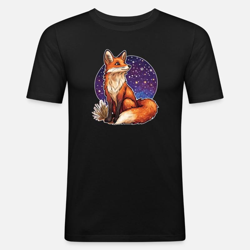 Fuchs und Sternenhimmel - Männer Slim Fit T-Shirt - Schwarz