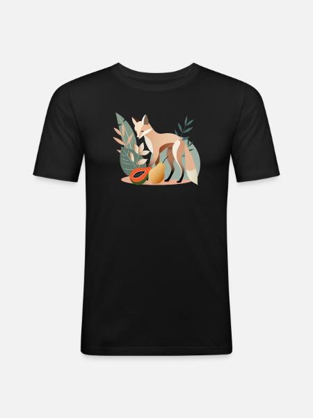 Elegant fox with tropical fruits - Men's Slim Fit T-Shirt - black