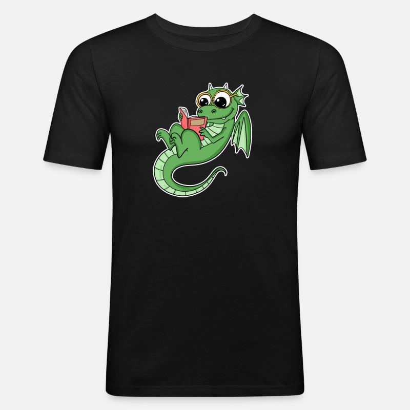 Drache Bücher Buch Lesen - Männer Slim Fit T-Shirt - Schwarz