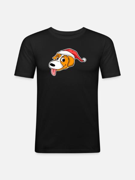 Christmas Dog Head Hat - Men's Slim Fit T-Shirt - black