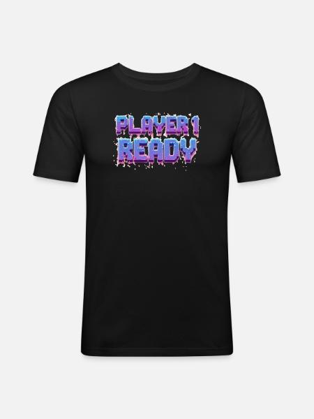 Player 1 Ready - Männer Slim Fit T-Shirt - Schwarz