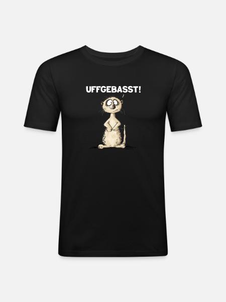 Drolliges Erdmännchen Hessisch Uffgebasst - Männer Slim Fit T-Shirt - Schwarz
