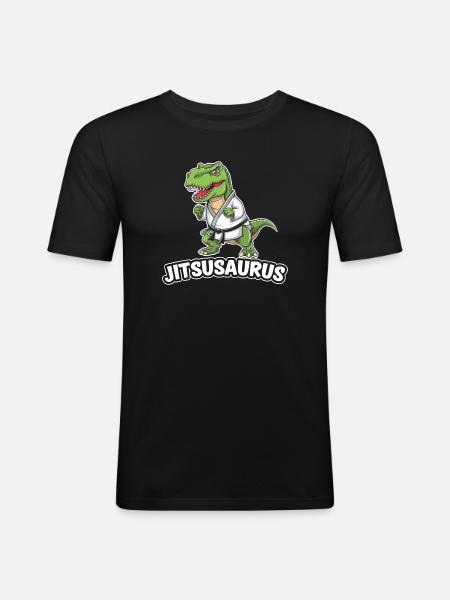 Jitsusaurus Dinosaur in Jiu-Jitsu Gear - Men's Slim Fit T-Shirt - black