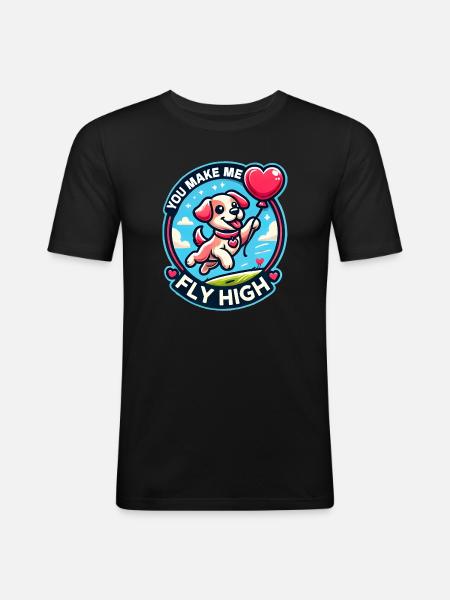 Flying dog with heart balloon - Men's Slim Fit T-Shirt - black