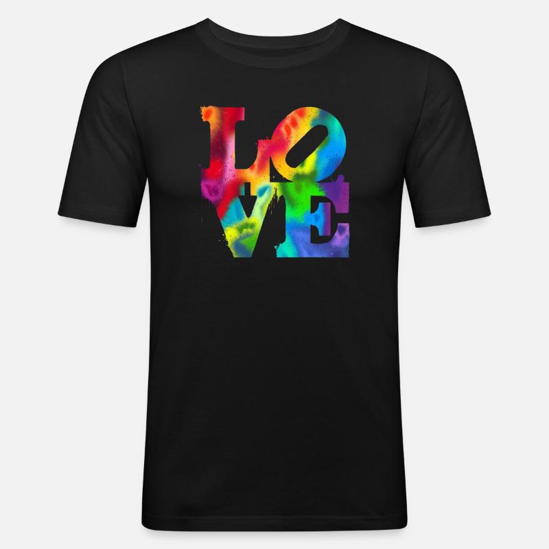 Regenbogen-Graffiti LOVE Burst - Männer Slim Fit T-Shirt - Schwarz