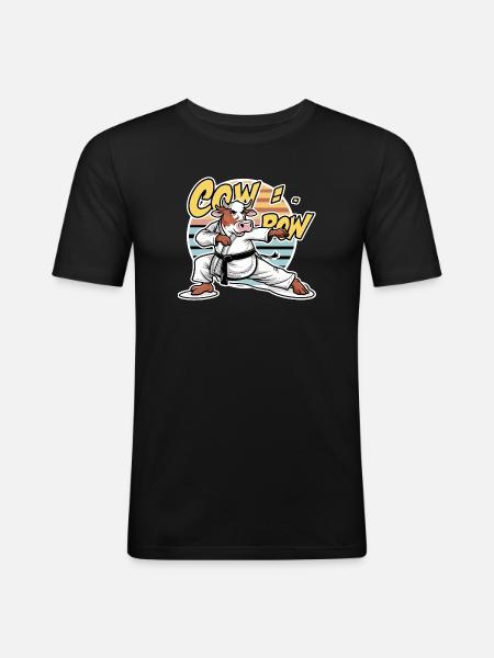 Vache Karaté Dojo Rétro - T-shirt près du corps Homme - noir