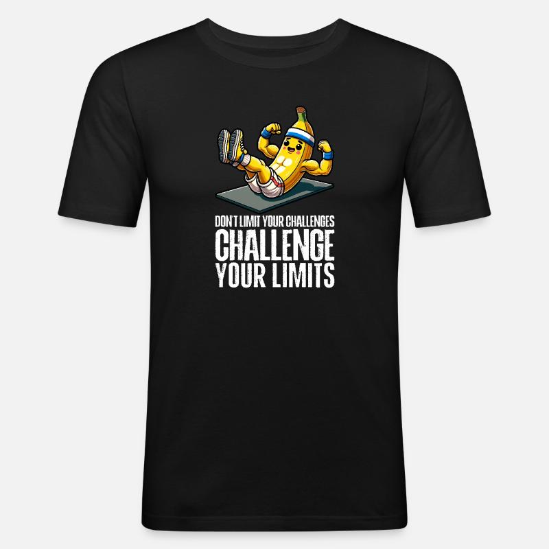 Challenge Your Limits Bodybuilder Bauchmuskeln - Männer Slim Fit T-Shirt - Schwarz