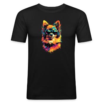 Zwergspitz Pommeraner Pom Süßer Deutscher Spitz - Männer Slim Fit T-Shirt - Schwarz - Vorne - Nik (191cm)