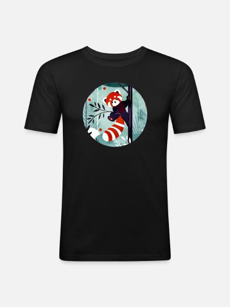 Glad rød panda i junglen - Herre Slim Fit T-Shirt - sort