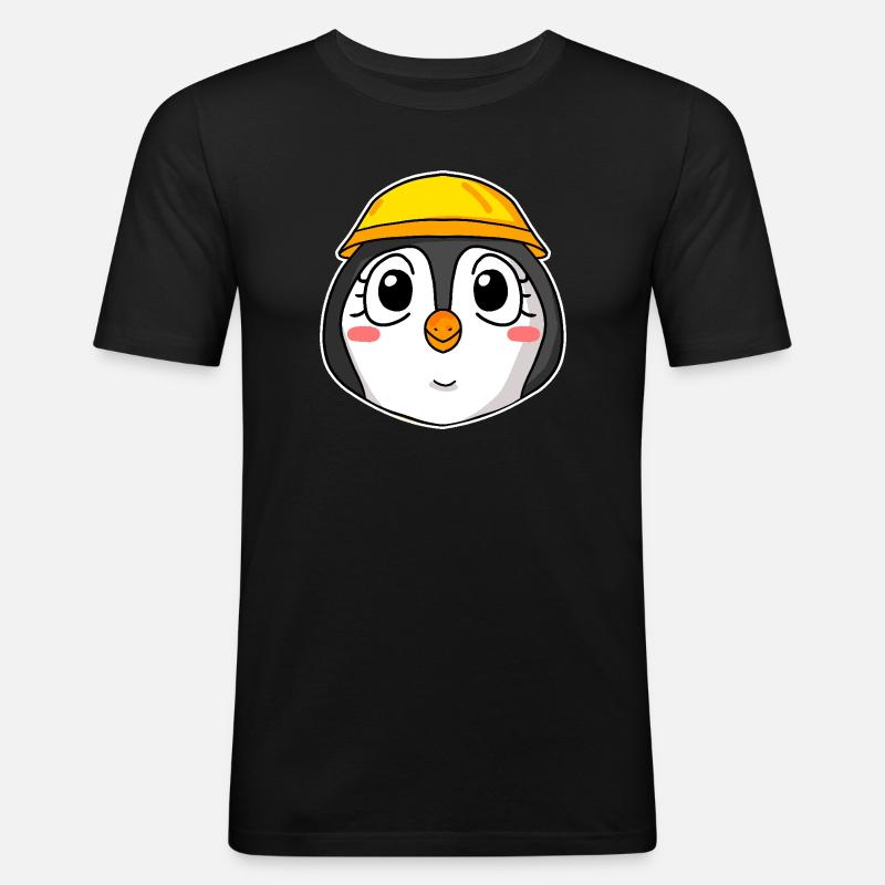 Pinguin Baustelle - Männer Slim Fit T-Shirt - Schwarz