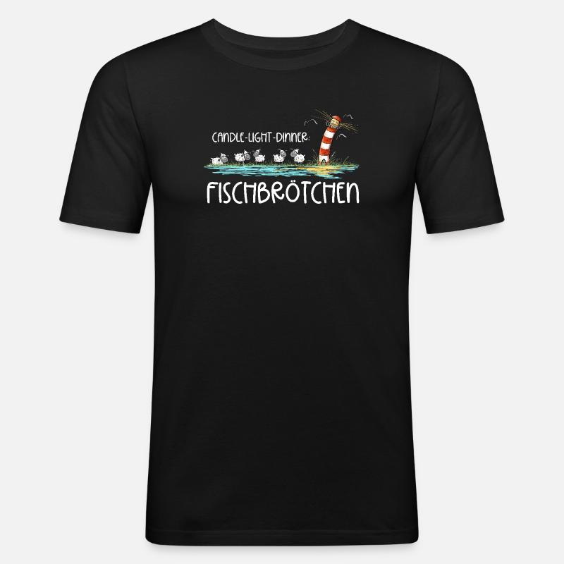 Candle Light Dinner Fischbrötchen Meer Spruch - Männer Slim Fit T-Shirt - Schwarz