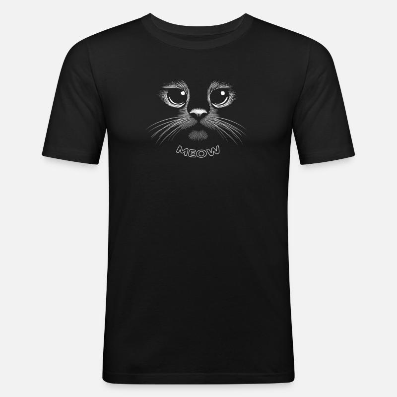 Süßes Katzengesicht - MEOW - Männer Slim Fit T-Shirt - Schwarz