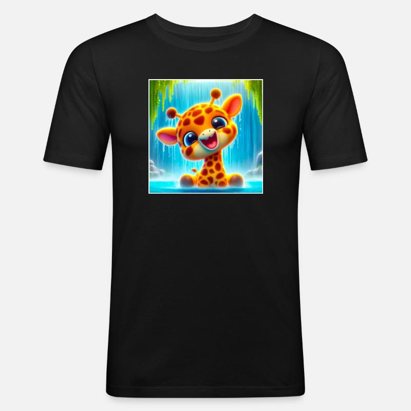 Giraffe - Männer Slim Fit T-Shirt - Schwarz