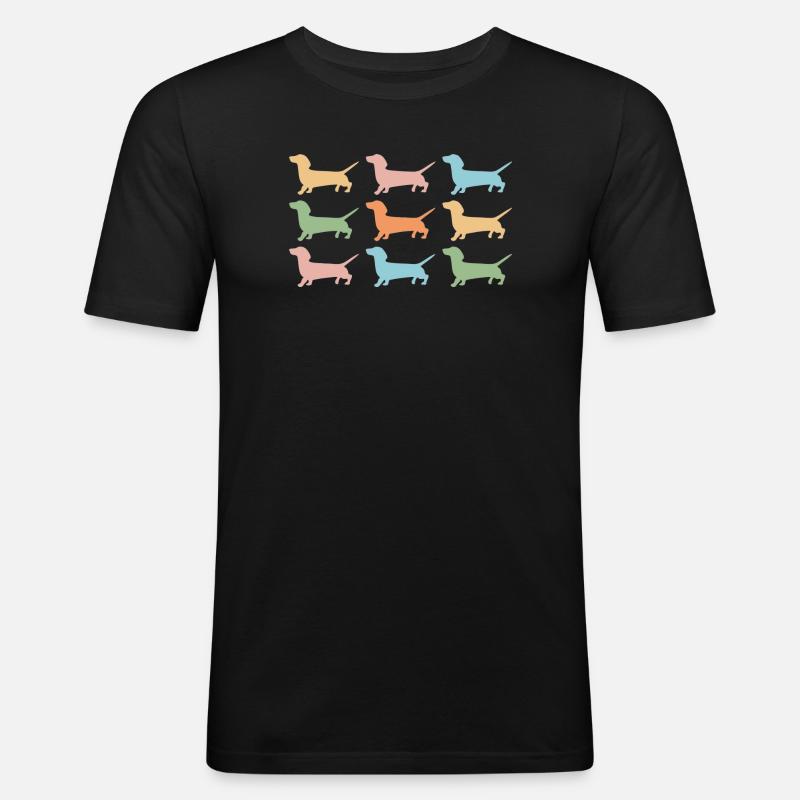 Bunte Dackel Silhouetten - Männer Slim Fit T-Shirt - Schwarz