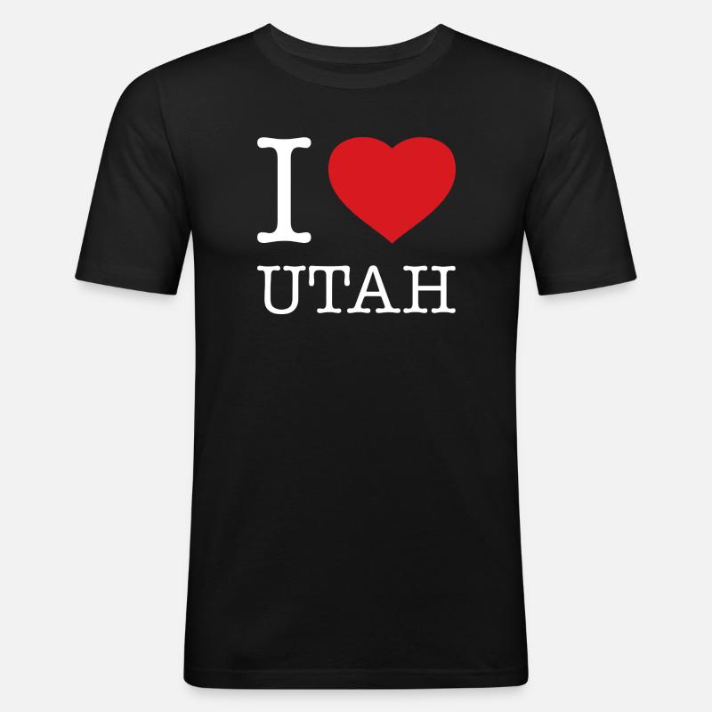 I LOVE UTAH - Männer Slim Fit T-Shirt - Schwarz