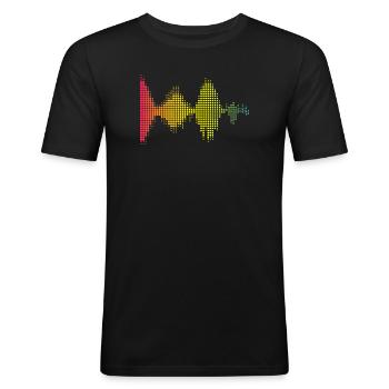 Motif d’ondes sonores colorées - T-shirt près du corps Homme - noir - Devant - Nik (191cm)