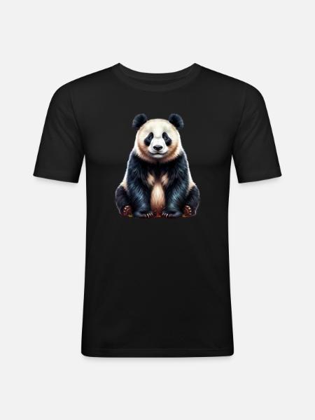 Panda - Männer Slim Fit T-Shirt - Schwarz