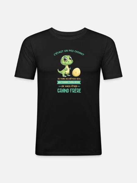 Dino mignon, Grand frère arrive - T-shirt près du corps Homme - noir