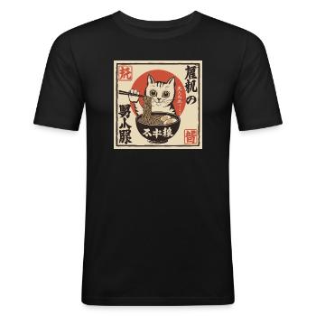 Katze und Ramen (Japan-Style) - Männer Slim Fit T-Shirt - Schwarz - Vorne - Nik (191cm)