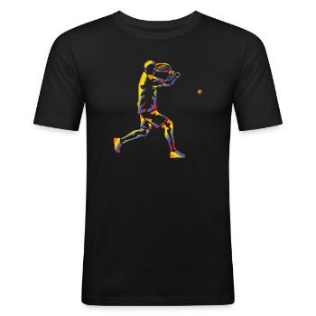 Regenbogen Silhouette Tennisaufschlag Tennis - Männer Slim Fit T-Shirt - Schwarz - Vorne - Nik (191cm)