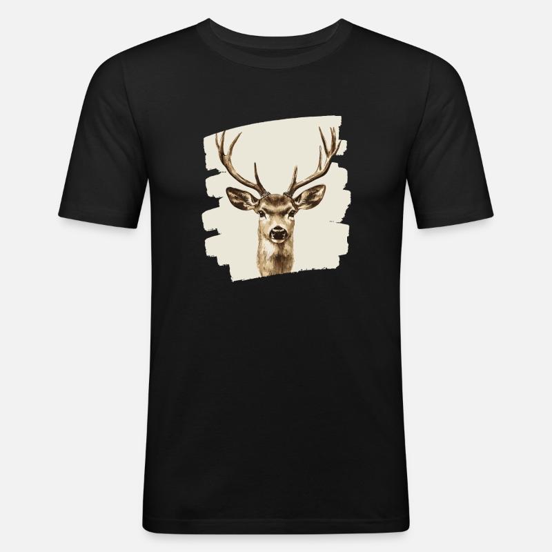Hirsch mit Geweih - Männer Slim Fit T-Shirt - Schwarz