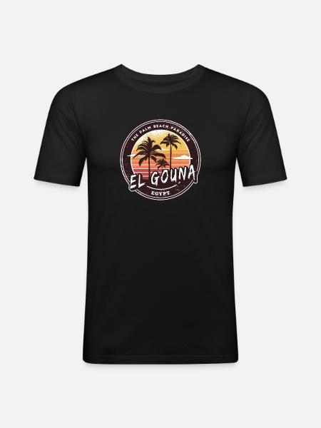 El Gouna Egypt Vintage Palm Tree Design - Men's Slim Fit T-Shirt - black