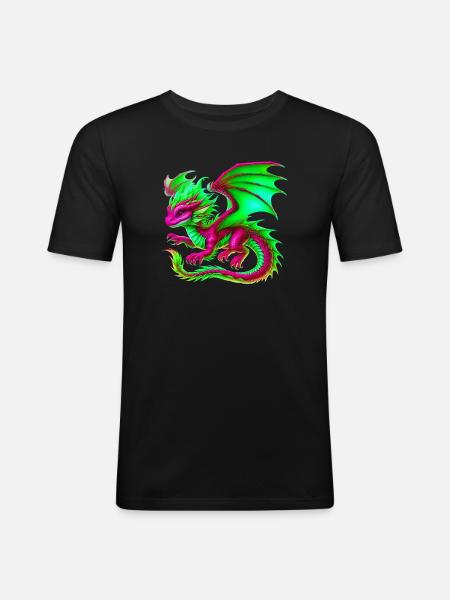 Drache - Männer Slim Fit T-Shirt - Schwarz