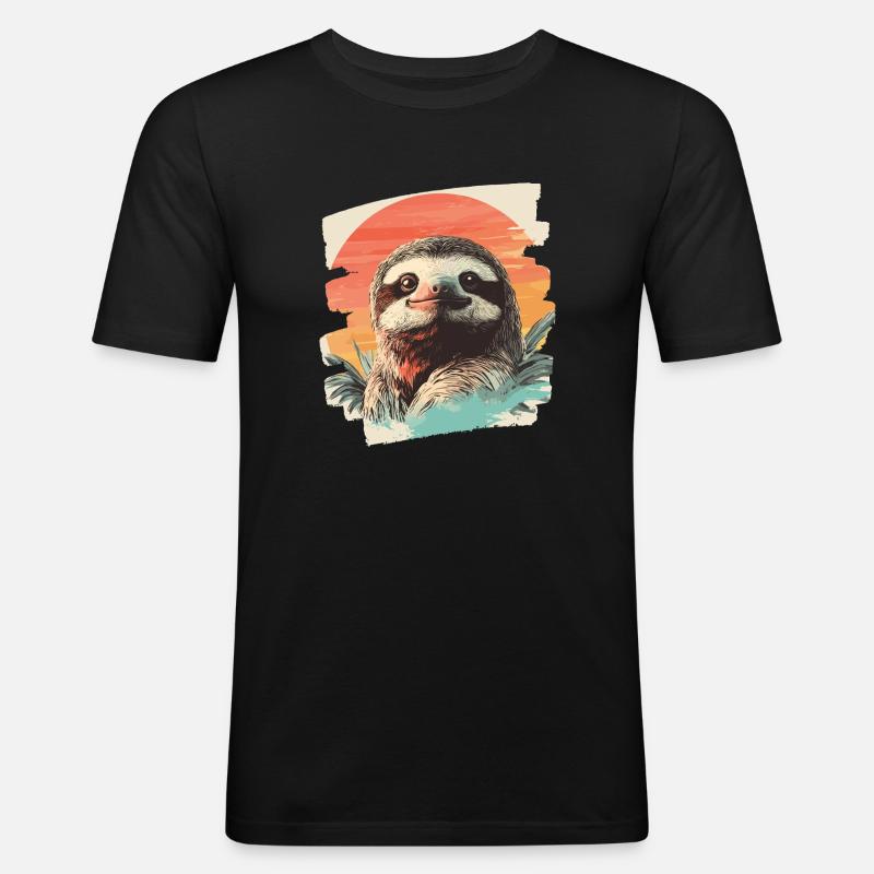 Faultier - Männer Slim Fit T-Shirt - Schwarz